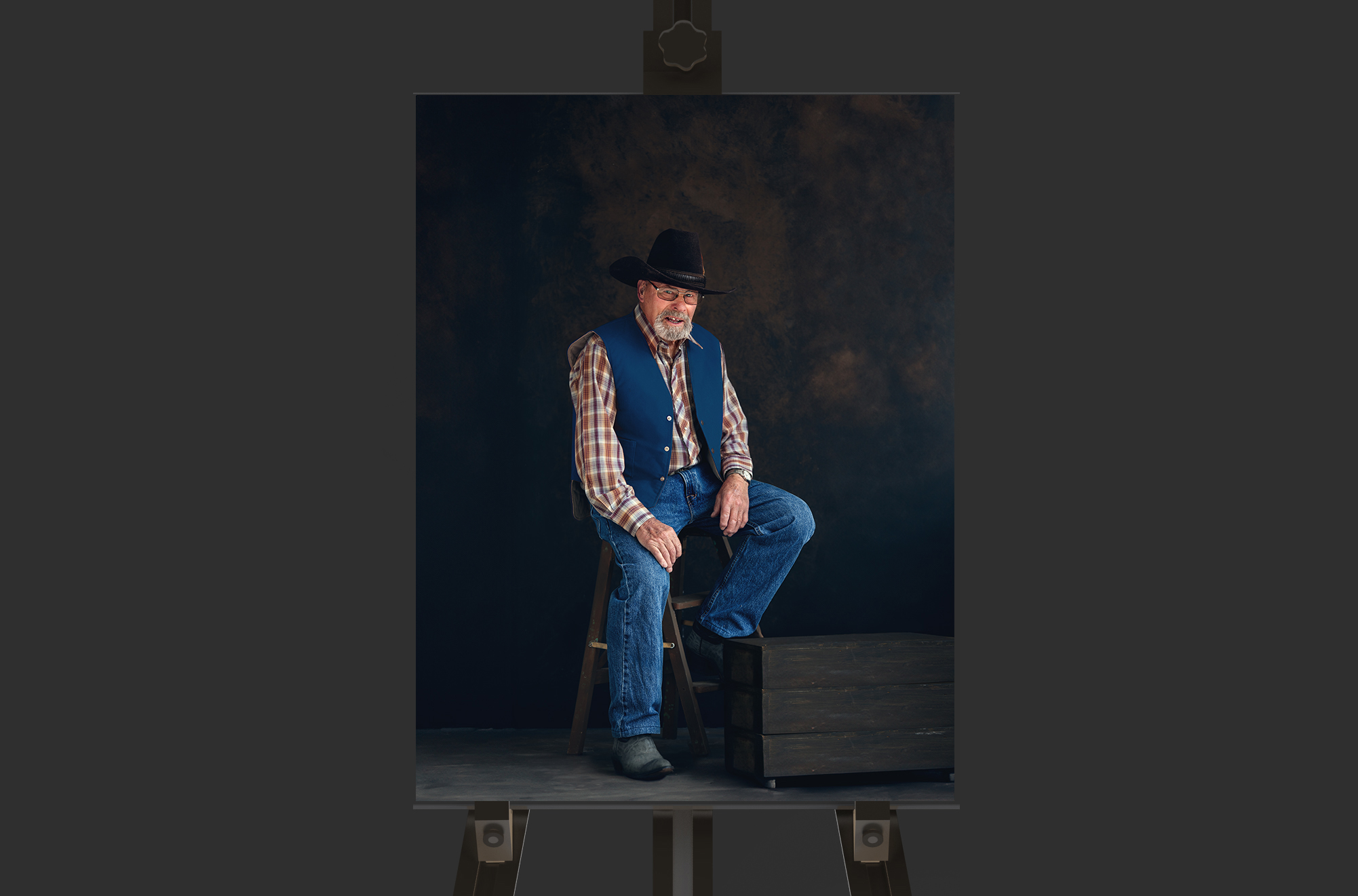 Stetson Man Silver Fox Man Photoshoot Older Man Studio Photo Blue Based Studio Photos (11)